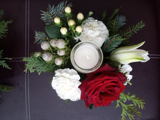 Fresh Cut Flowers and Winter Greenery Candle Holders