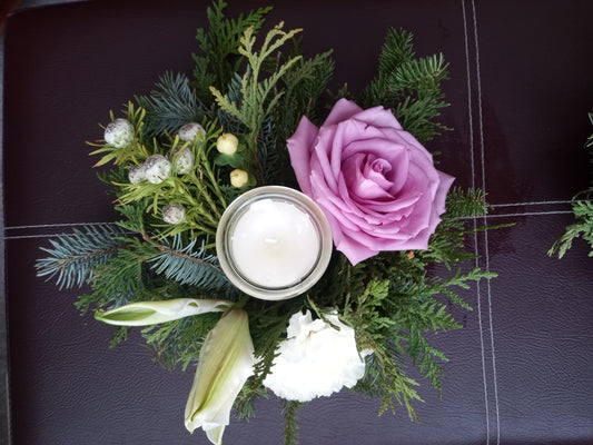 Fresh Cut Flowers and Winter Greenery Candle Holders